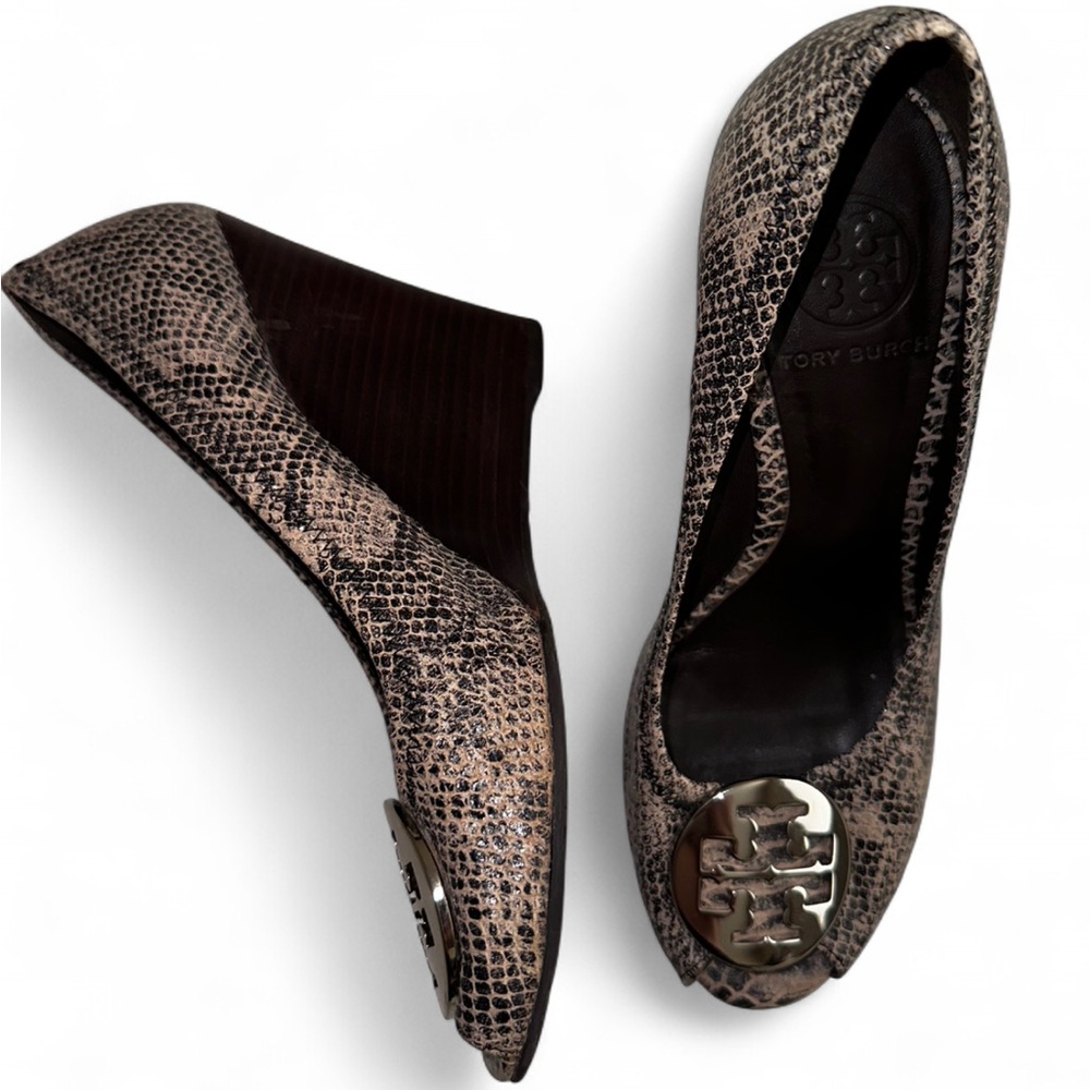 Tory Burch Snakeskin Wedges - Brown and Black